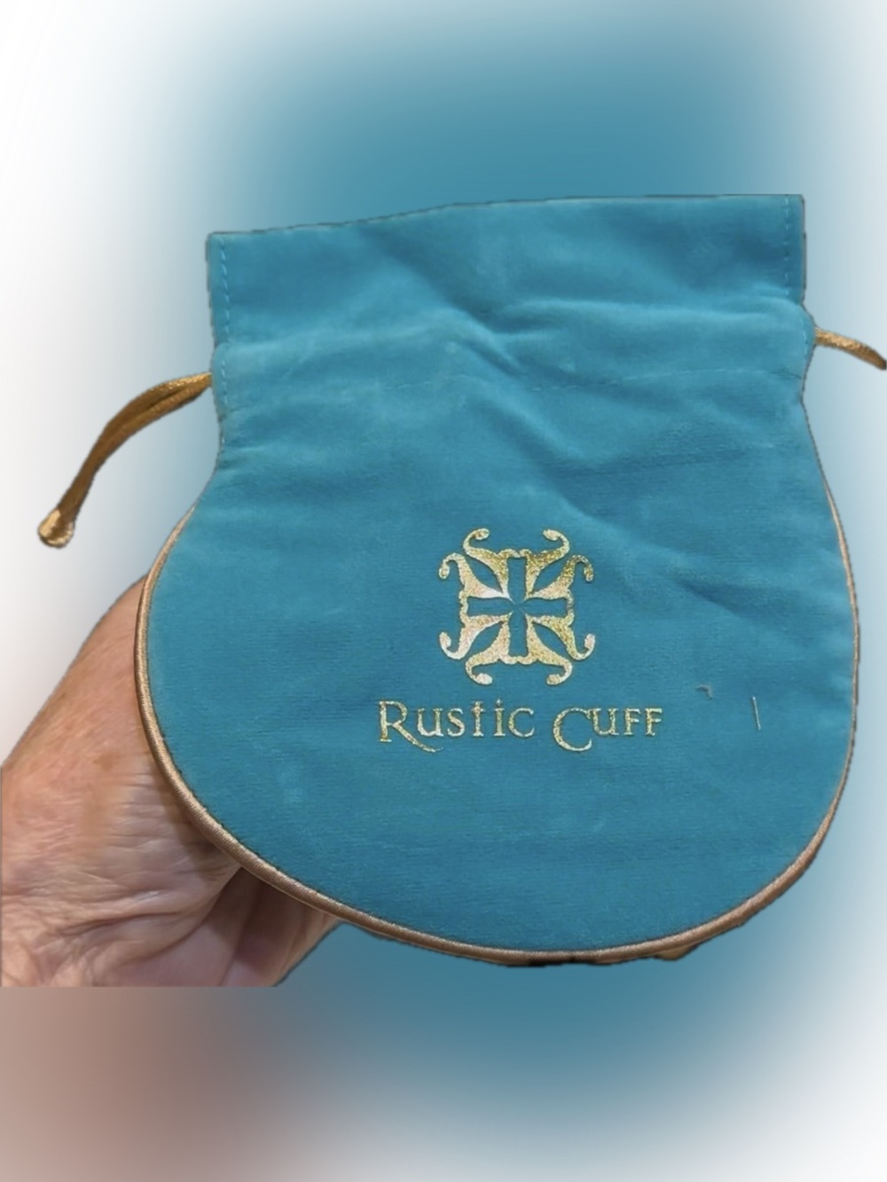 RUSTIC CUFF TEAL TURQUOISE VELVET JEWELRY BRACELET TRAVEL DRAWSTRING POUCH 5.25”